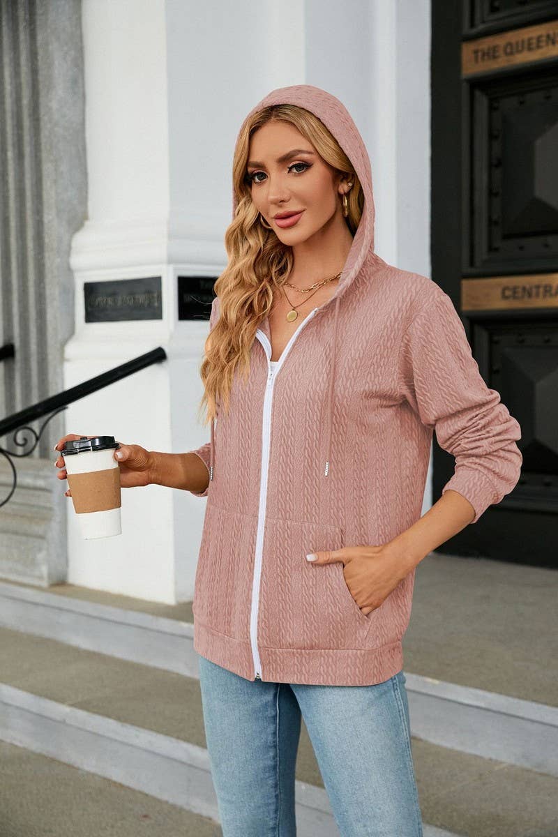 CWOHOL0931_LONG SLEEVE HOODED ZIPPER POCKET SWEATSHIRT COATS