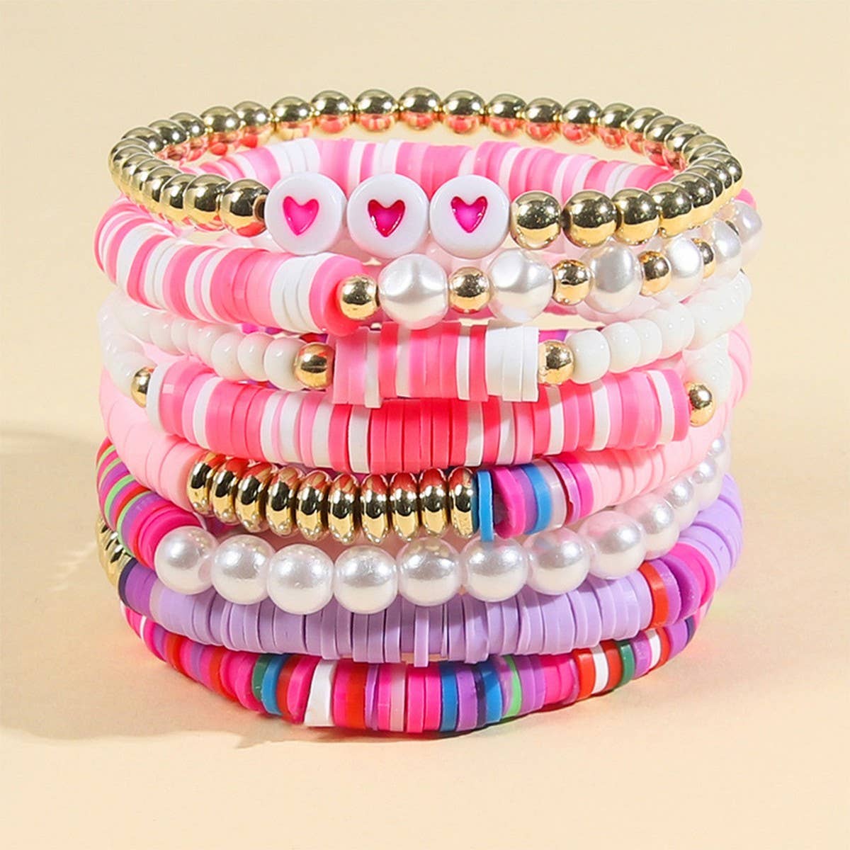 RAINBOW IMITATION PEARL 8-PIECE BRACELET SET_CWMM3511