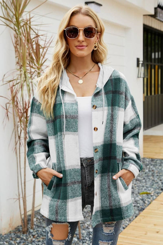 CWTSTL2120_HOODED PLAID LONG-SLEEVED WOOLEN SHIRT JACKET