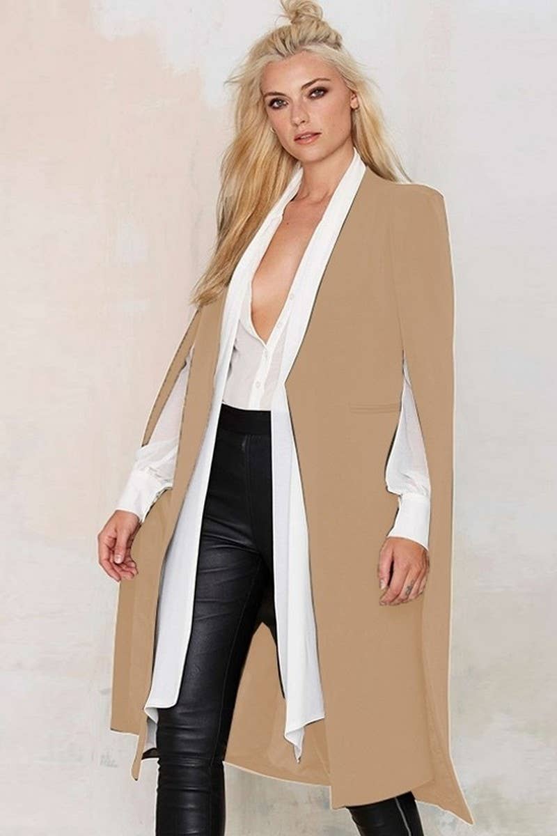 CWOCO1133_FAKE TWO-PIECE CAPE-STYLE SHAWL WINDBREAKER