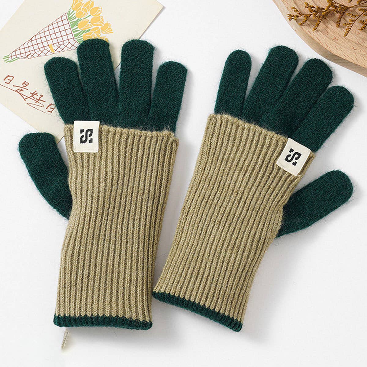 CWAG00585_WOMEN WINTER COLOR BLOCK KNIT WARM GLOVES