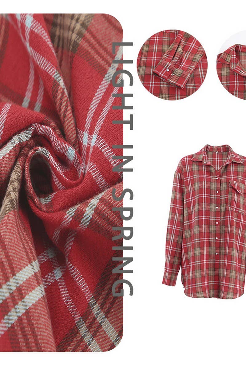 CWTBLL00631_RED PLAID LAPEL COMMUTER LONG-SLEEVED SHIRT