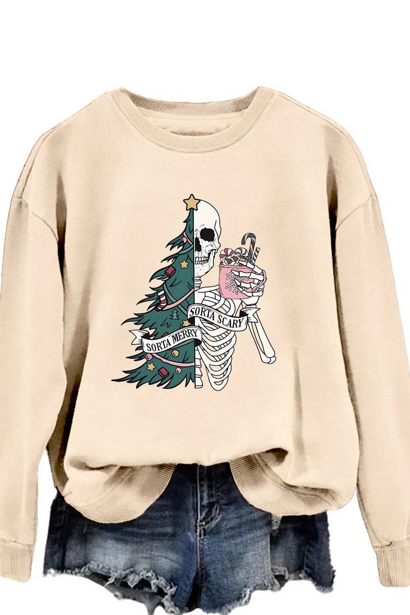 CWTBLL01328_PRINTED LOOSE PULLOVER CHRISTMAS SWEATSHIRT