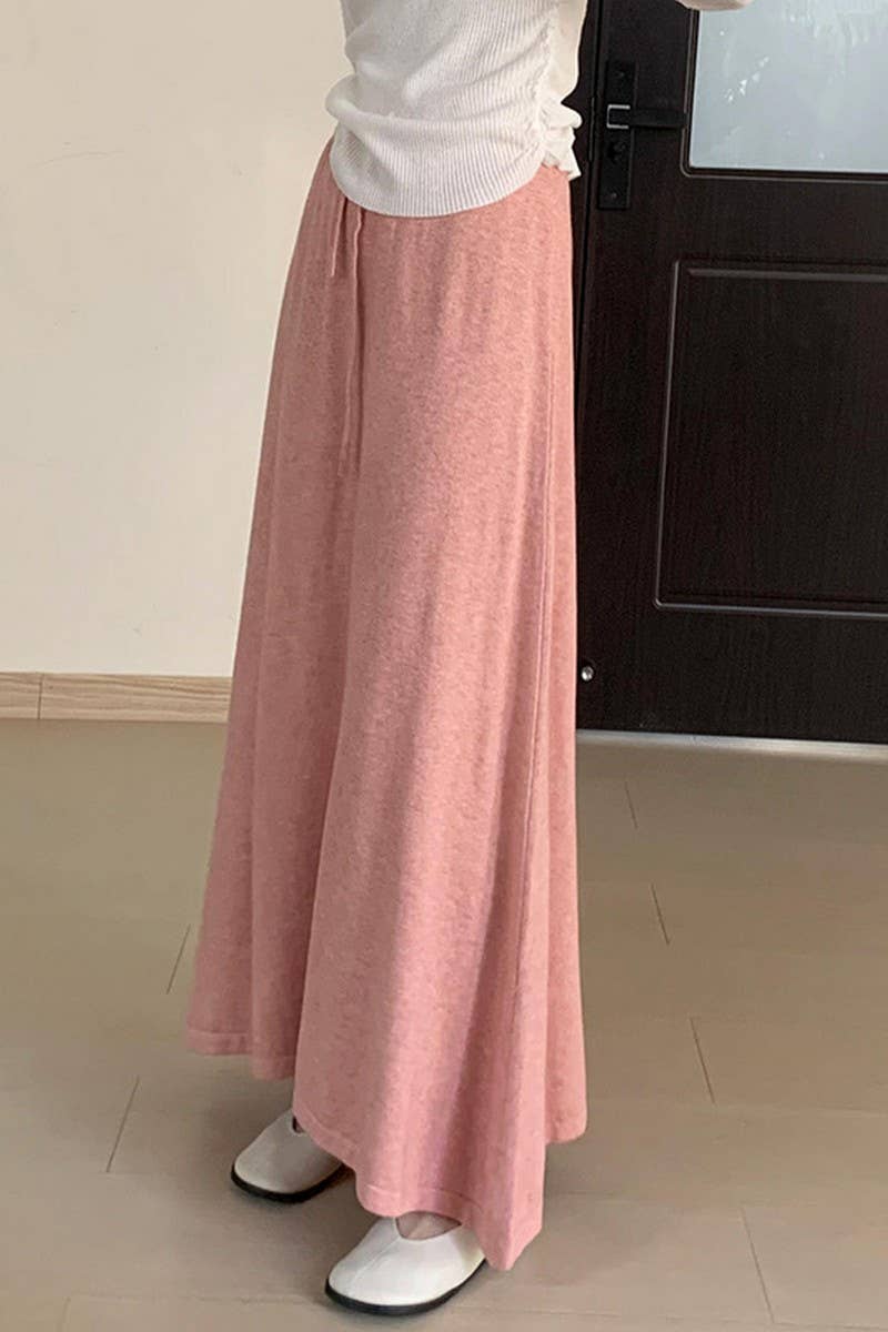 CWBLS0300_SOLID COLOR DRAWSTRING LONG KNIT SKIRT