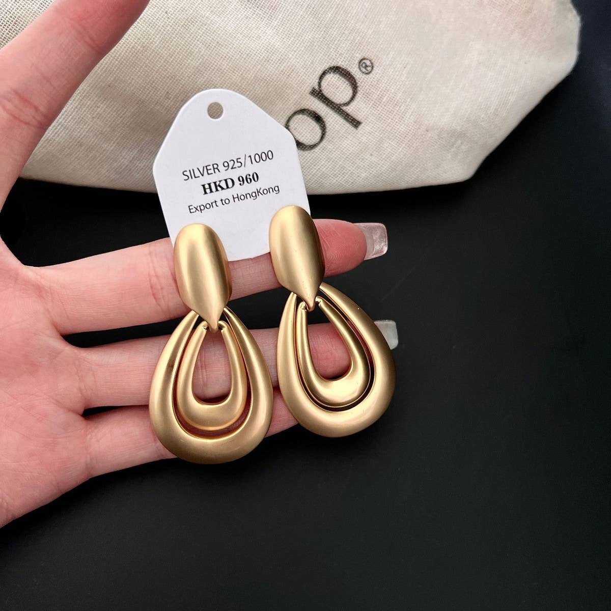 DOUBLE RING WATER DROP EARRINGS
