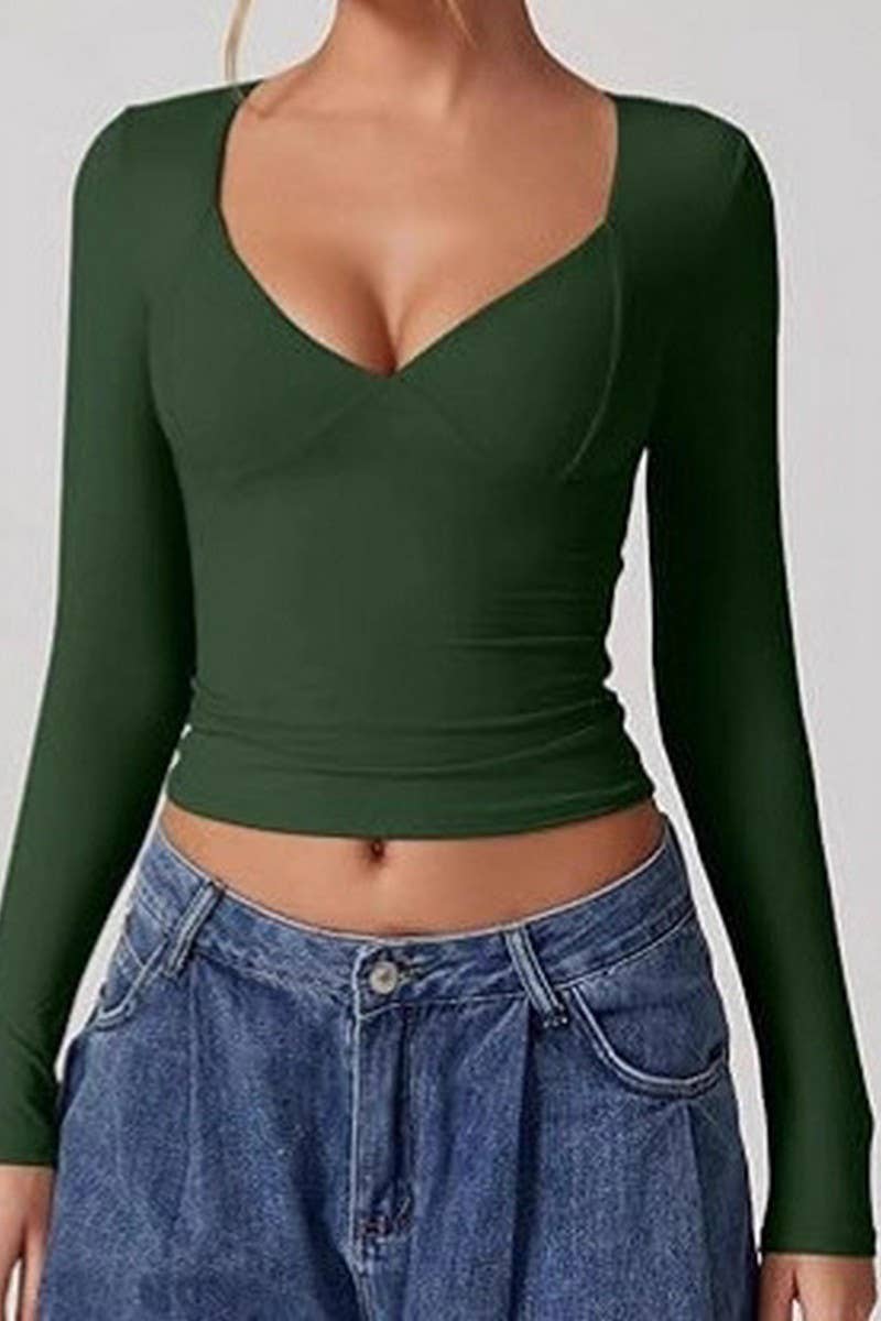 CWTBLL01152_SEXY DEEP V NECK LONG SLEEVE SLIM TEE