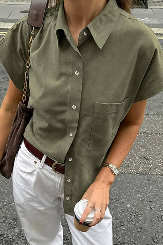 CWTBLS2356_RETRO GREEN LAPEL LOOSE SLEEVELESS SHIRT