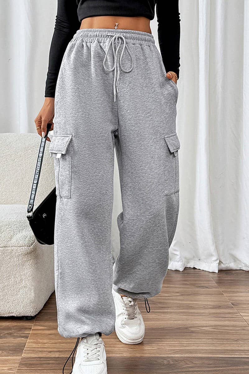 CWBLP1069_CASUAL HIGH WAIST PATCHWORK POCKET SWEATPANTS