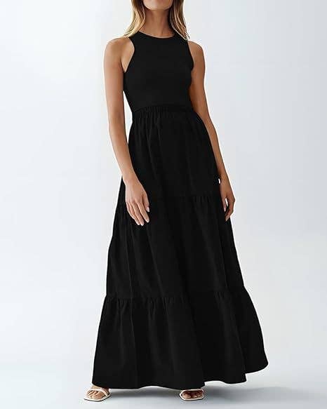 Crew-neck patchwork pit strip vest dress