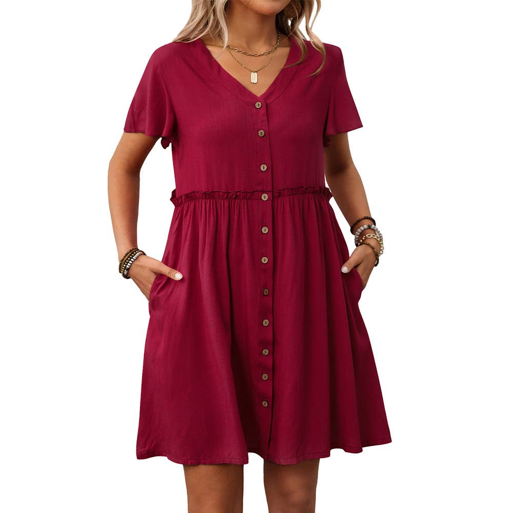 Boho Resort V-neck short-sleeved peplum dress