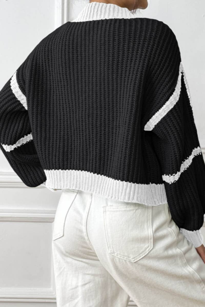 CWOCAL2204_COLOR CONTRAST LONG-SLEEVED LOOSE CARDIGAN