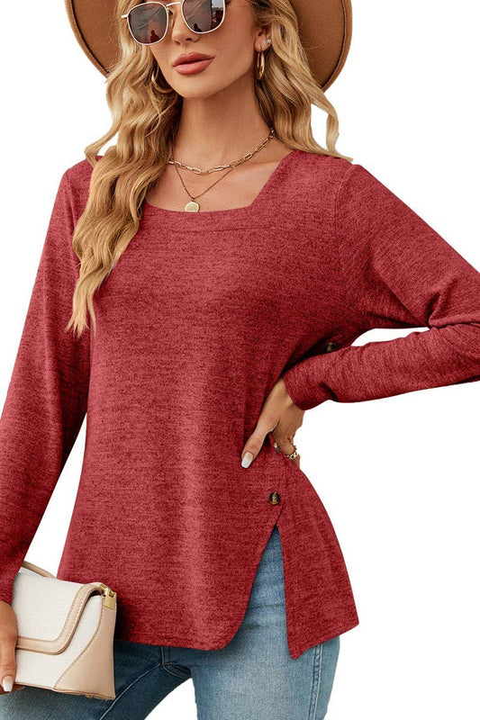 CWTTL1562_Sweetheart neck Pullover Long Sleeve Blouse