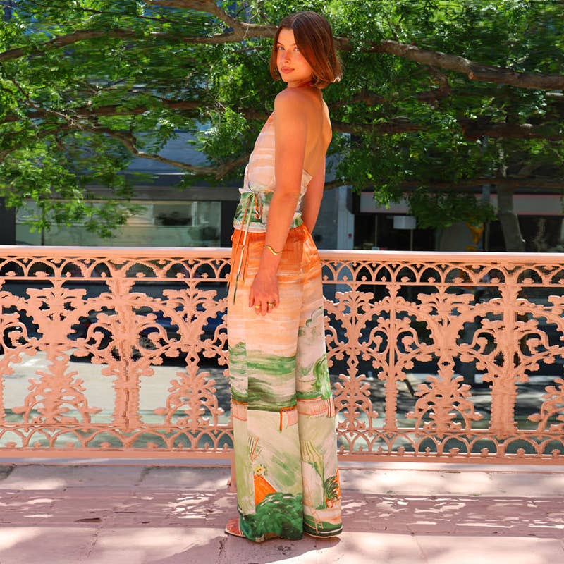 Casual halter wide-leg pants printed Jumpsuit