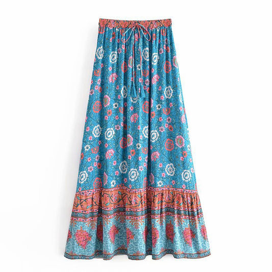 Bohemian resort-style cotton printed skirt