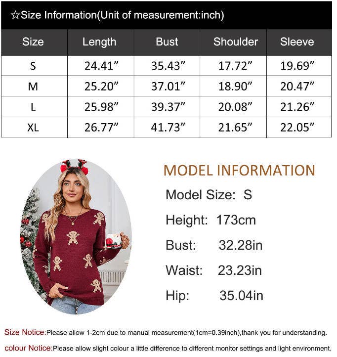 CWOSWL07366_CHRISTMAS CARTOON EMBROIDERED CREWNECK SWEATER