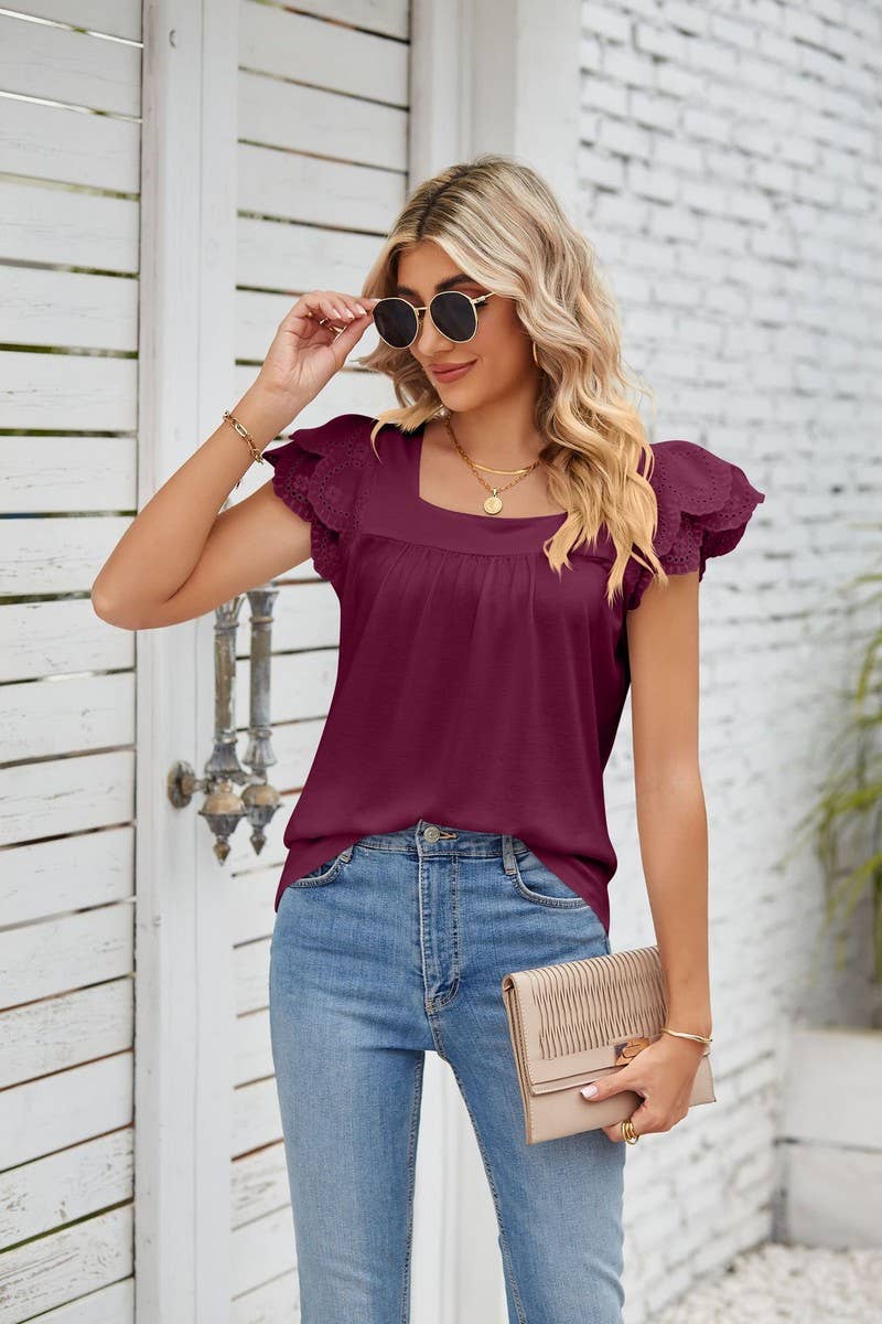 CWTTSL0245_Squre Neck Ruffle Sleeveless Knit Top