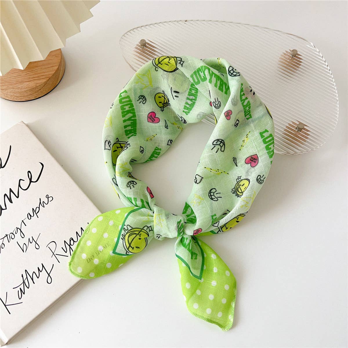 Cotton Linen Floral Square Scarf for Women