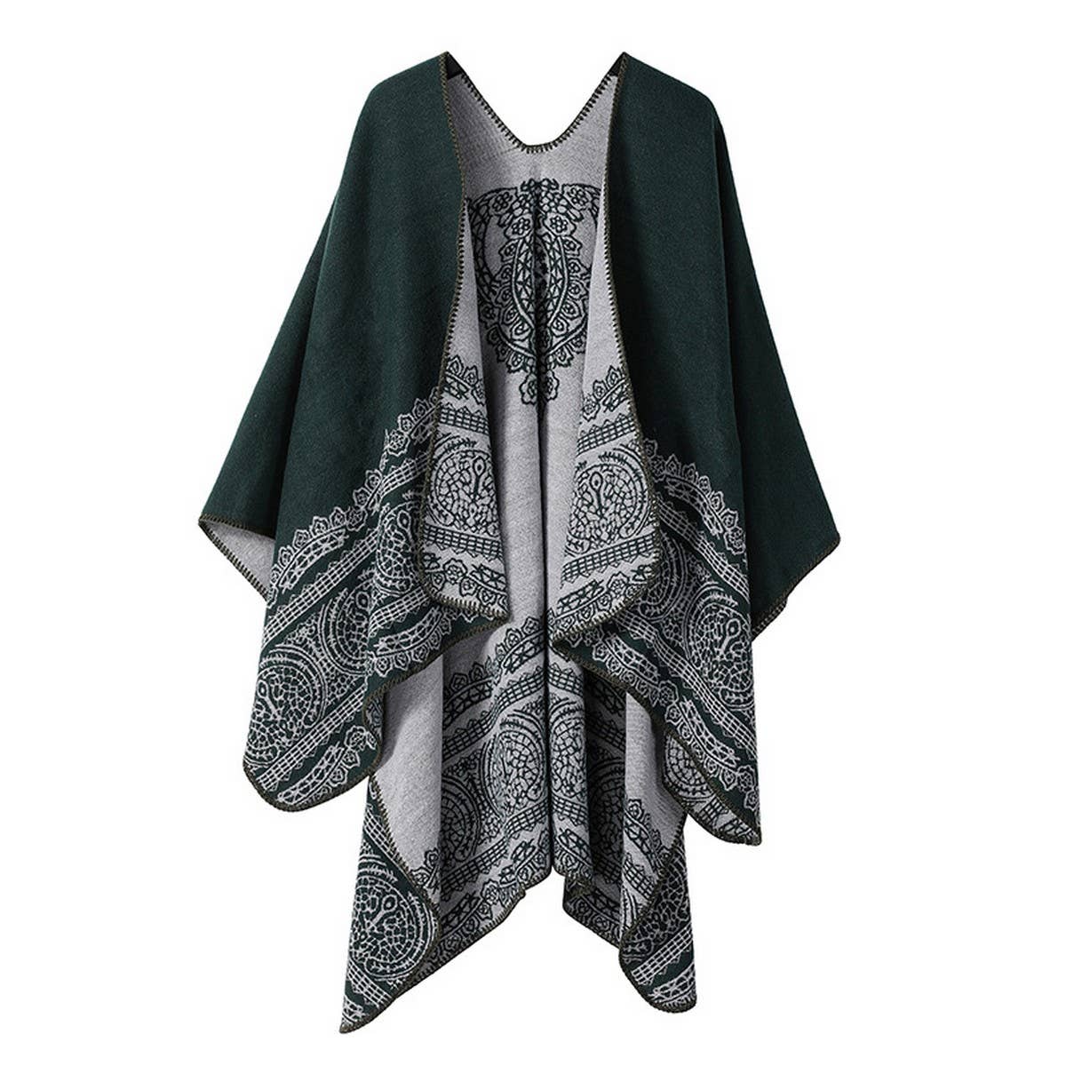 DOUBLE-SIDED PLAID FAUX CASHMERE SHAWL CAPE