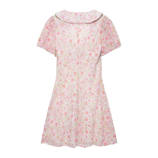 Cinched waist, lapel print lining short dress