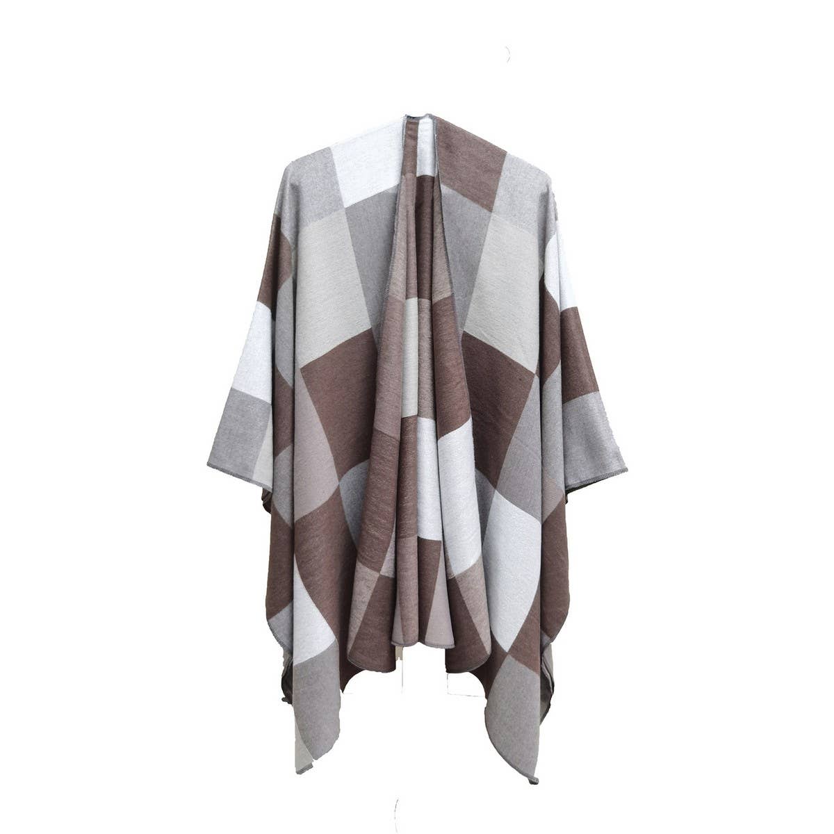 WOMEN COLOR PLAID TASSELS SPLIT WARM SHAWL