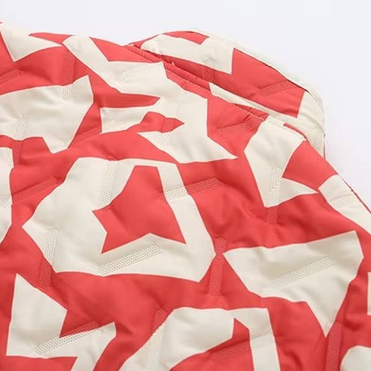 COLORBLOCK PRINT ZIP-UP QUILTED JACKET