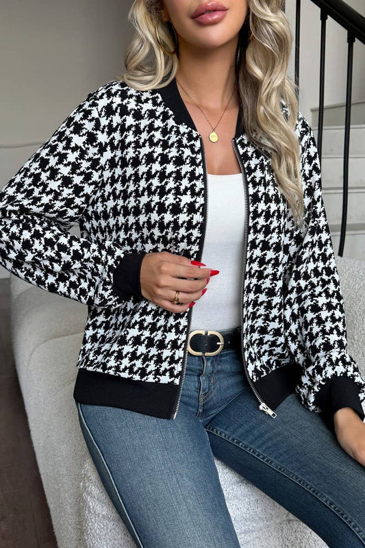 CWOCO00159_HOUNDSTOOTH JACKET LOOSE SLIM CASUAL TOP COAT
