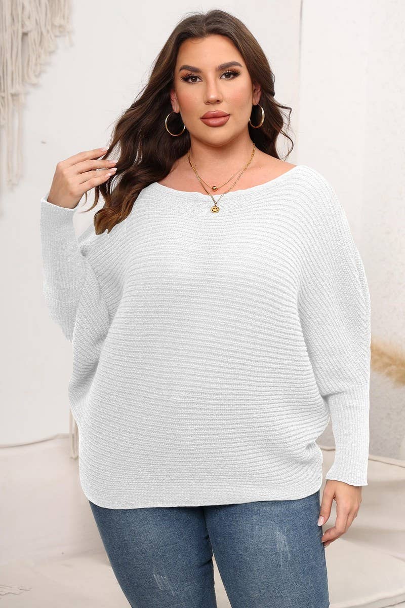 CWOSWL1589_PLUS Size Round Neck Long Sleeve Sweater