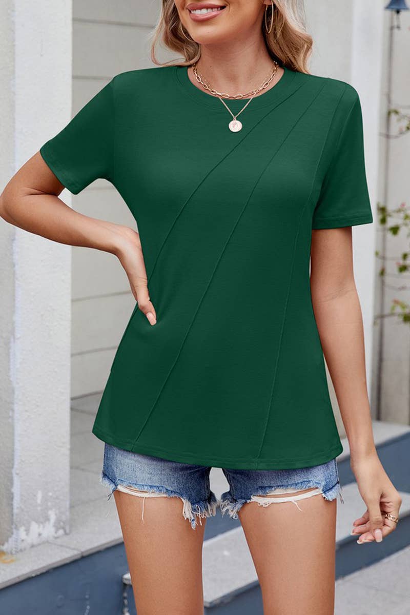 CWTTS1326_SUMMER SOLID COLOR LOOSE ROUND NECK T-SHIRT