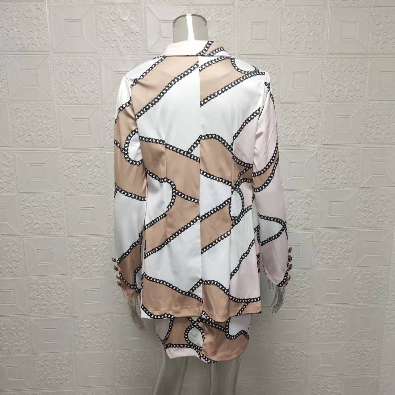 Fashionable printed puffed-sleeve suit jacket