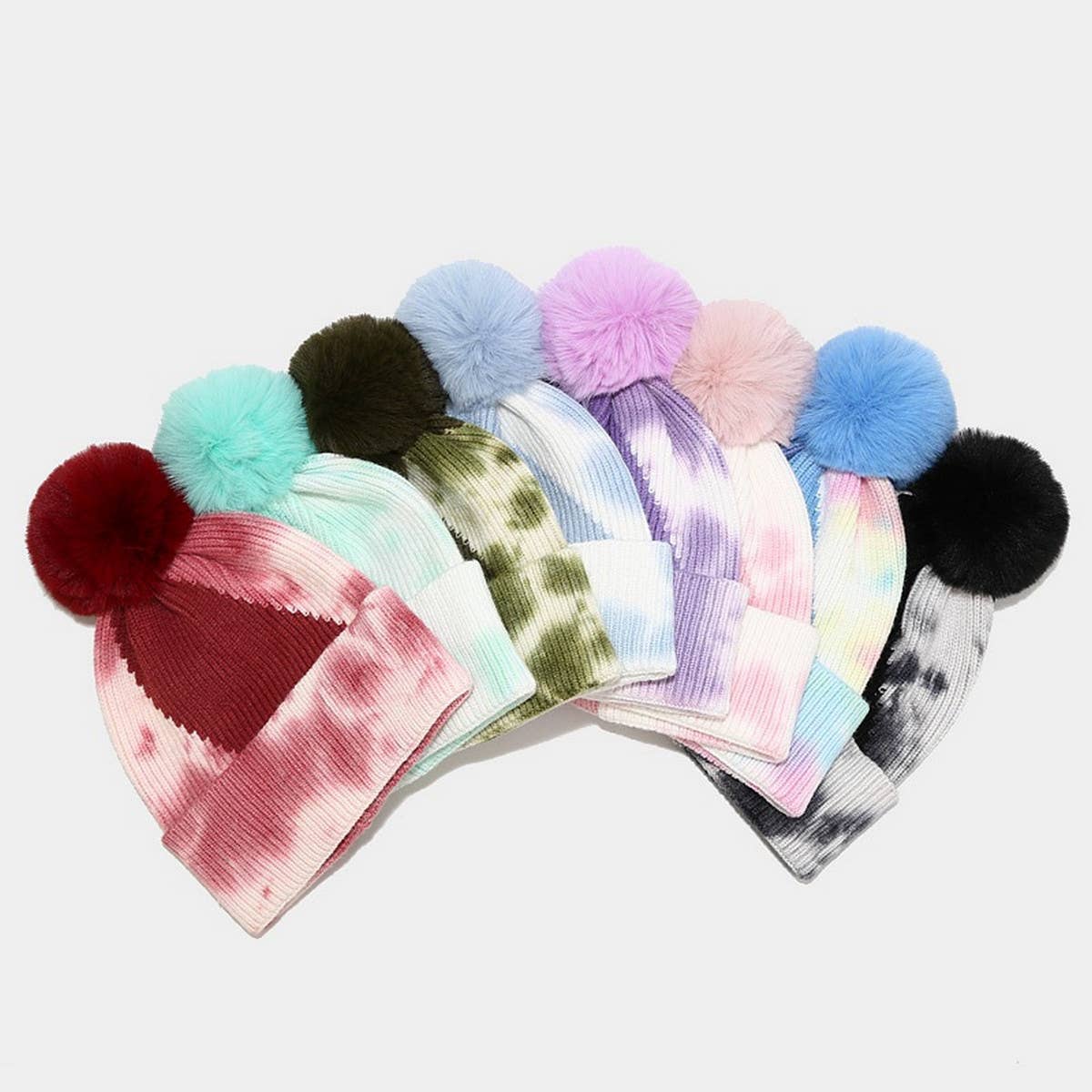 NEW TIE-DYE POM-POM KNITTED HAT_CWAH1619