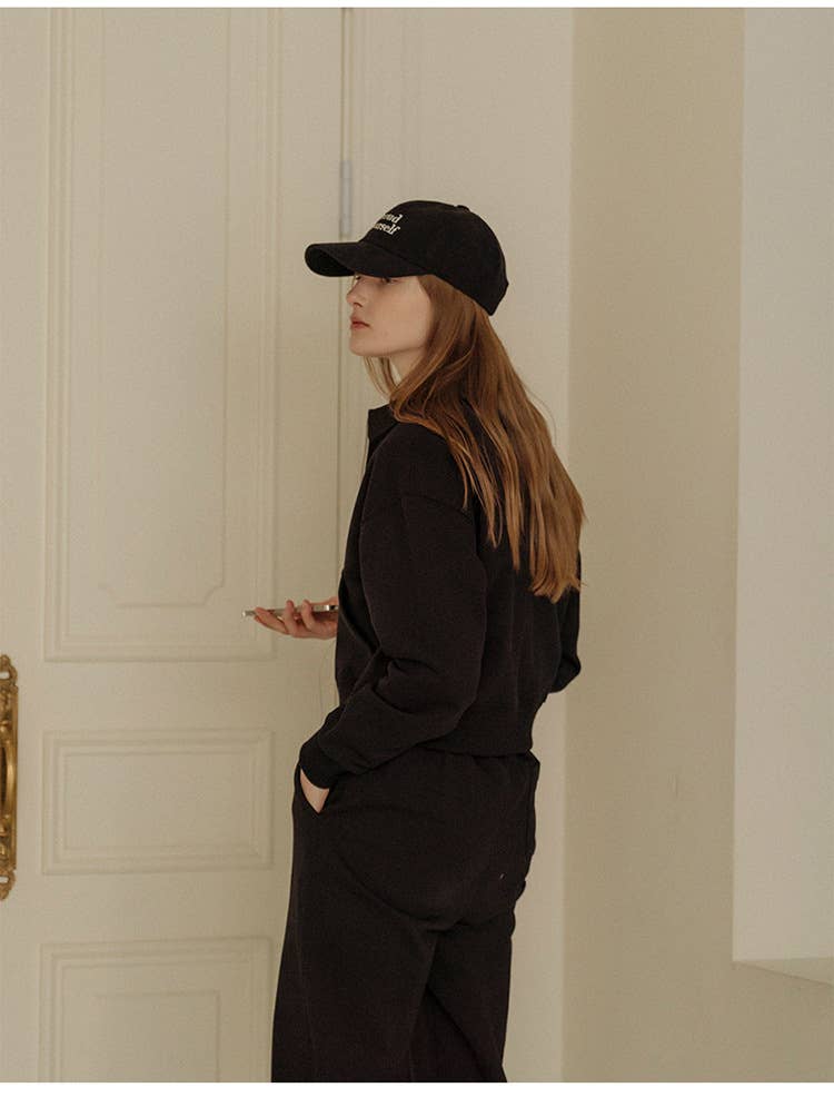 Casual lapel top sweatpants and sportswear set