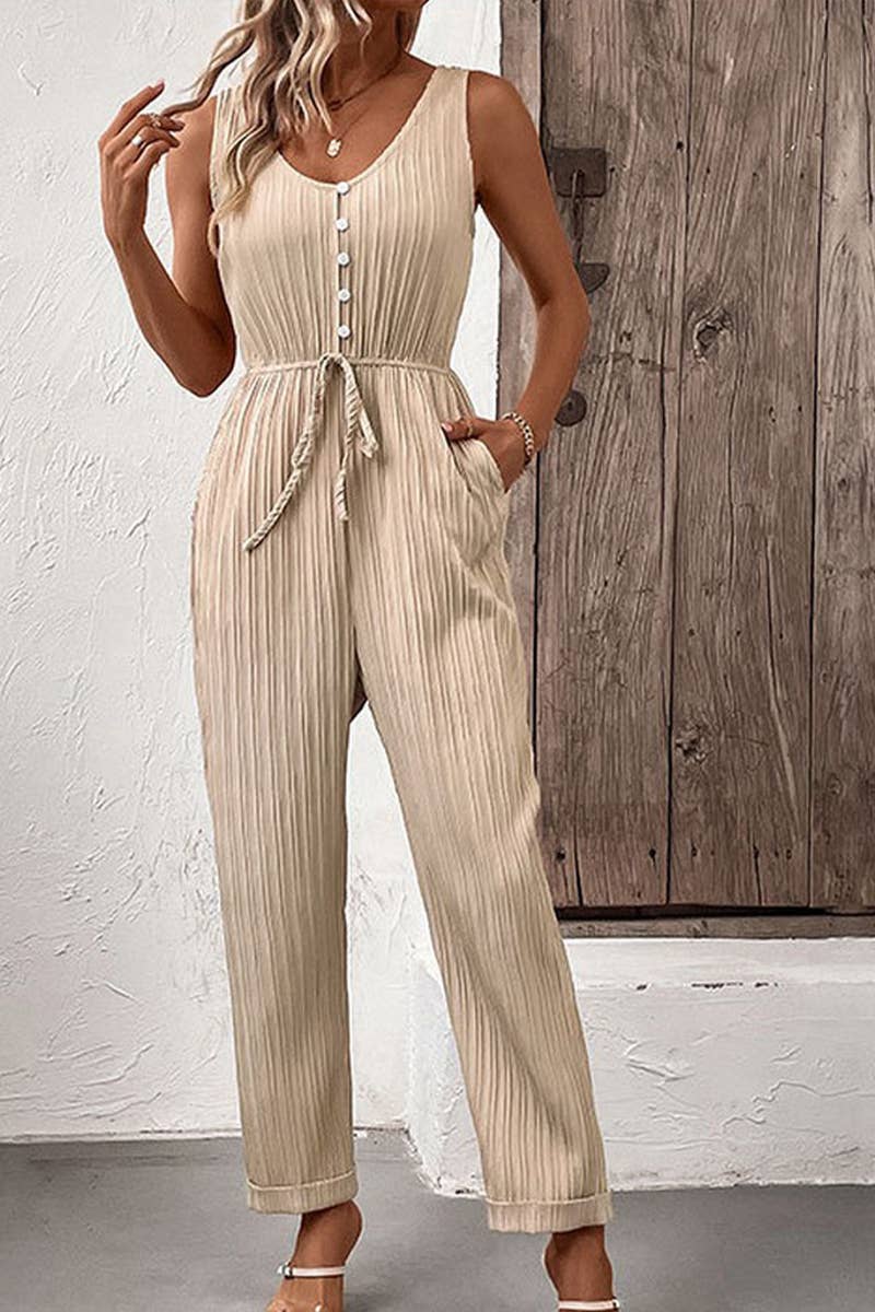 CWSBSSL0091_NEW STYLE PLEATED SOLID COLOR SUSPENDER JUMPSUIT