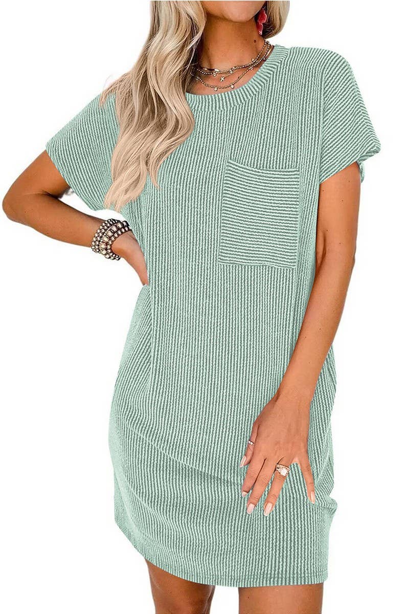 CWDSD4156_CASUAL COLOR CONTRAST TWIST POCKET DRESS