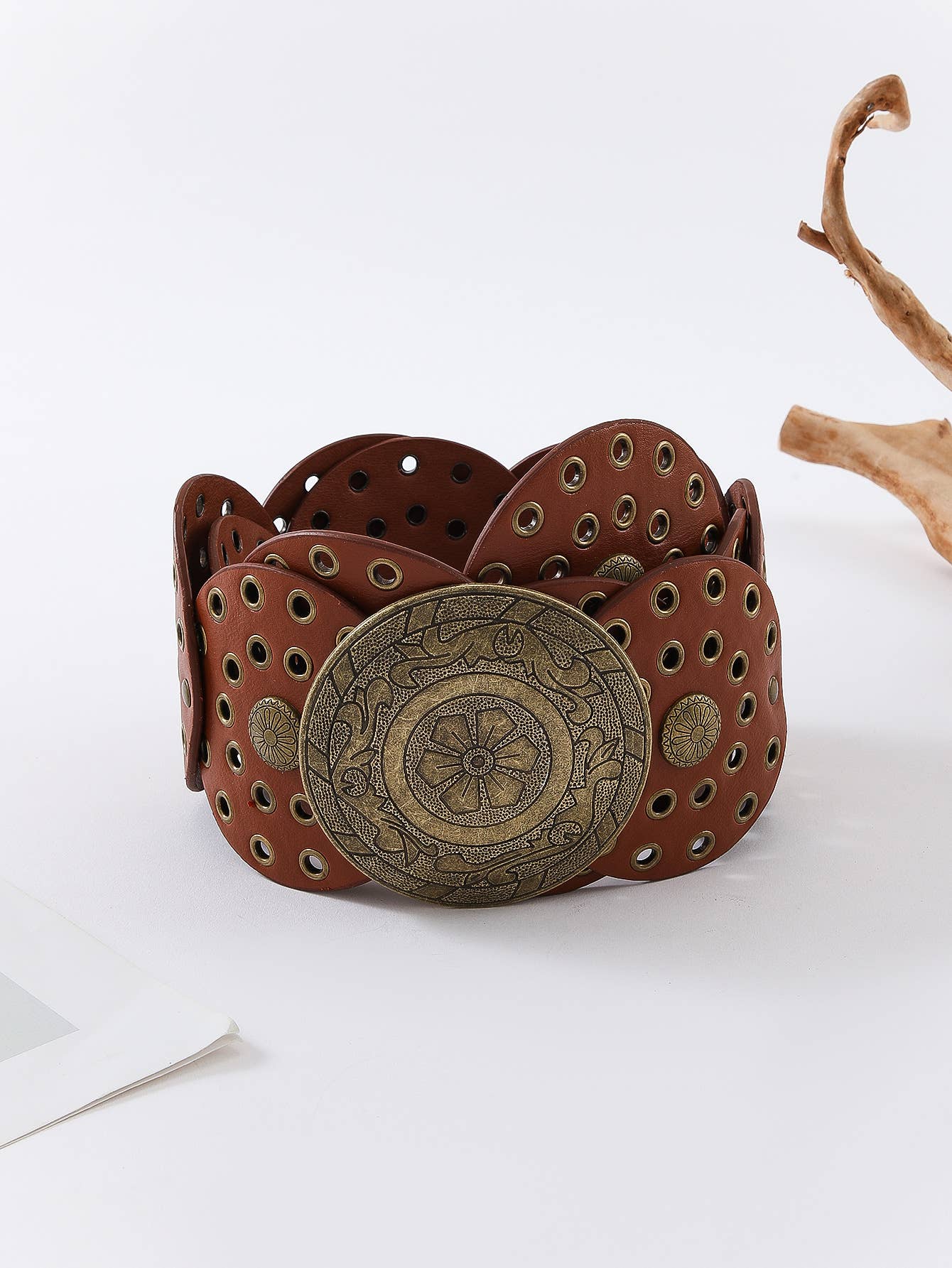 Exaggerated decorative circular metal wide belt