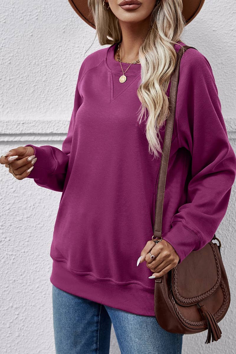 CWTBLL2617_FALL CREW NECK POCKET LONG SLEEVE TOP