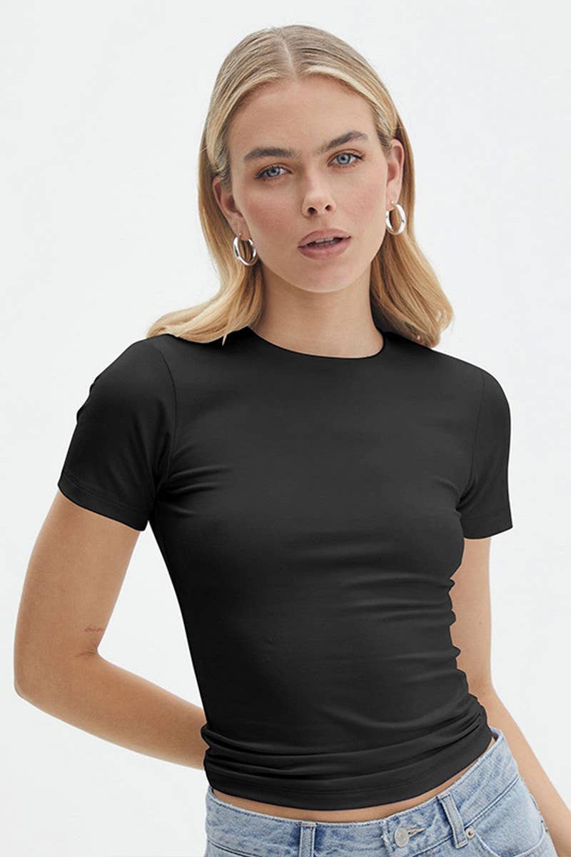 CWTBLS1913_SLIM FIT CROP TOP SEXY GIRL ROUND NECK T-SHIRT
