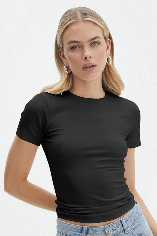 CWTBLS1913_SLIM FIT CROP TOP SEXY GIRL ROUND NECK T-SHIRT