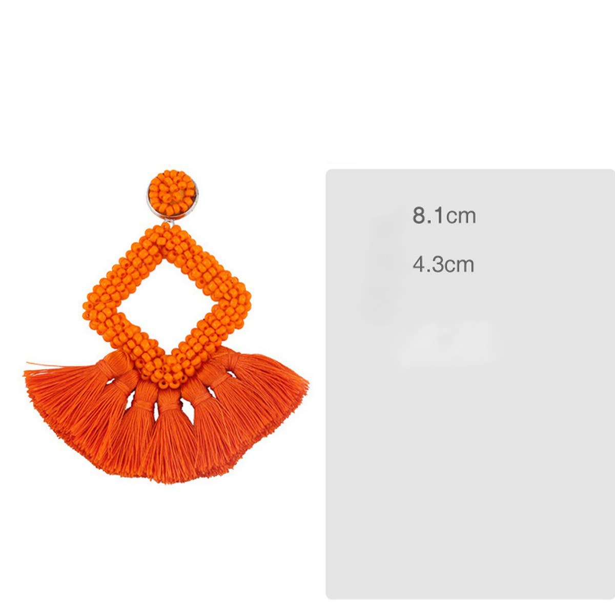 GEOMETRIC DIAMOND SHAPED RICE BEAD TASSEL EARRINGS