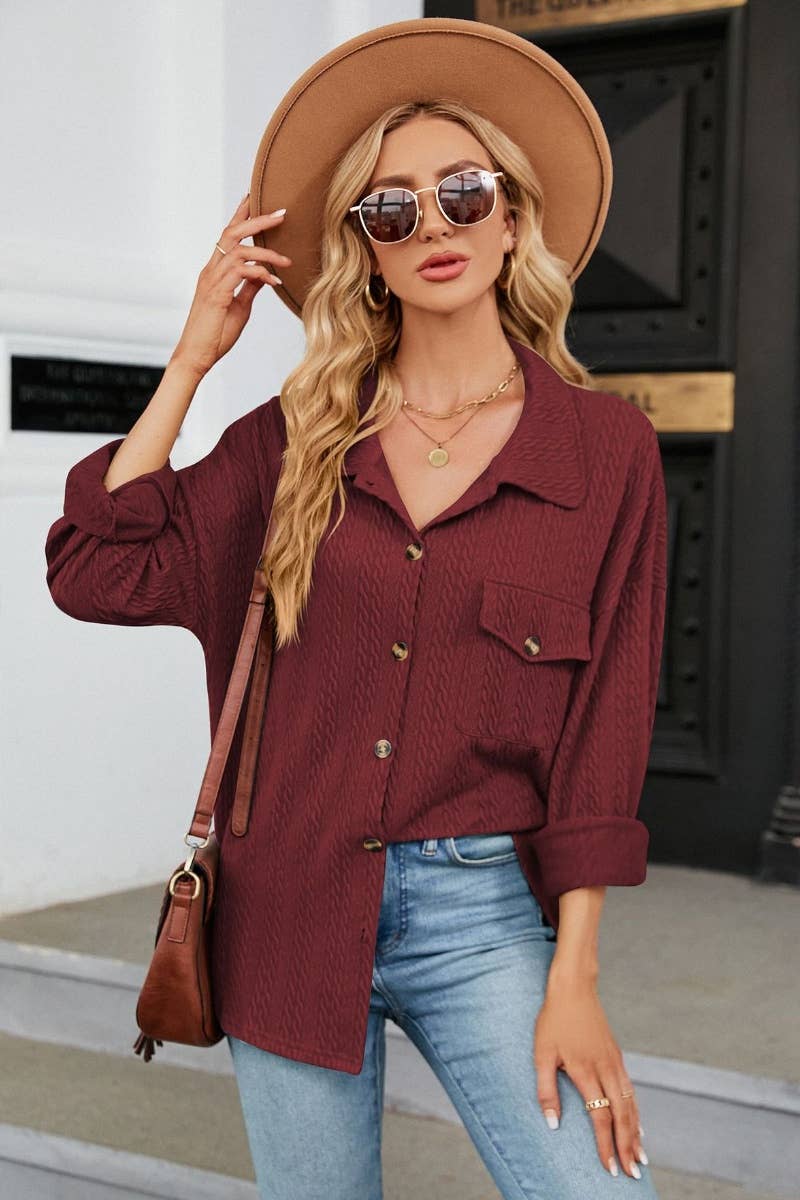 CWTSTL2218_LAPEL BUTTON DOWN LONG SLEEVE SHIRT TOP