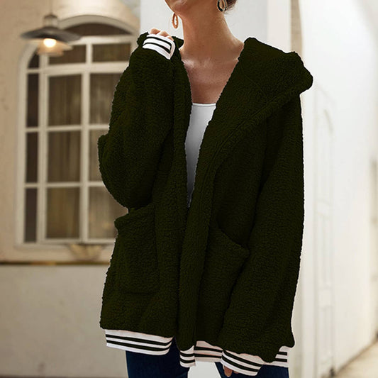 FLEECE ZIPPERED HOODIE WITH LARGE BAGGY POCKETS