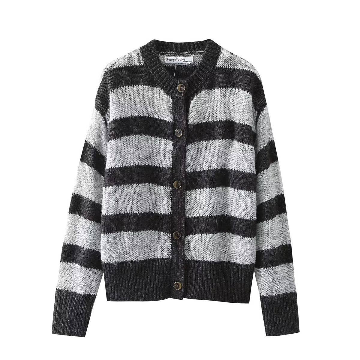 CREW-NECK COLOR-MATCHING SINGLE-BREASTED CARDIGAN