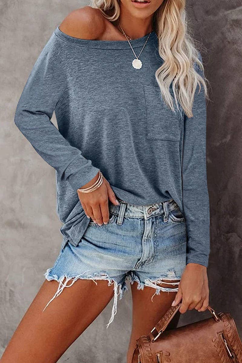 CWTBLL3692_ROUND NECK LONG SLEEVE CASUAL LOOSE BOTTOMING TOP