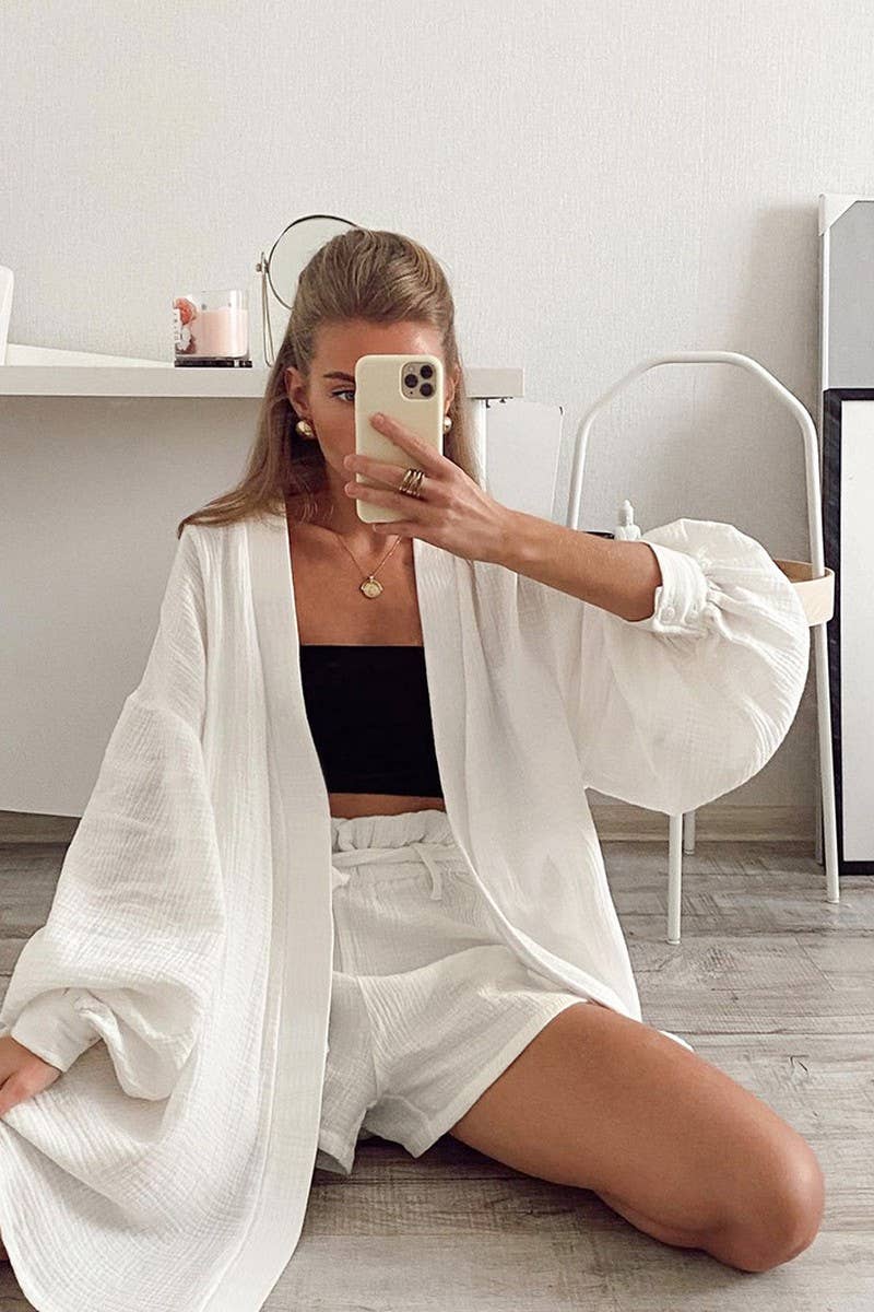 CWSPJ0301_PURE COTTON ROBE SHORTS PAJAMAS TWO PIECE SET