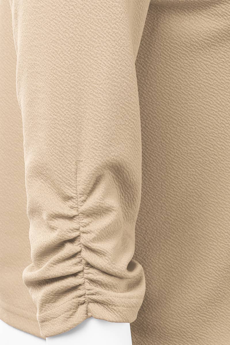 CWOBL091_Casual Work Ruched 3/4 Slv Open Front Blazer Jacket