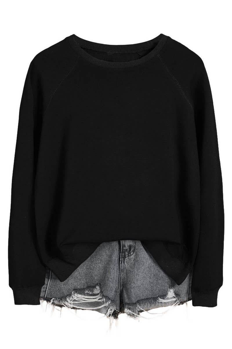 CWTBLL01327_ROUND NECK SOLID COLOR HORN SLEEVE SWEATSHIRT