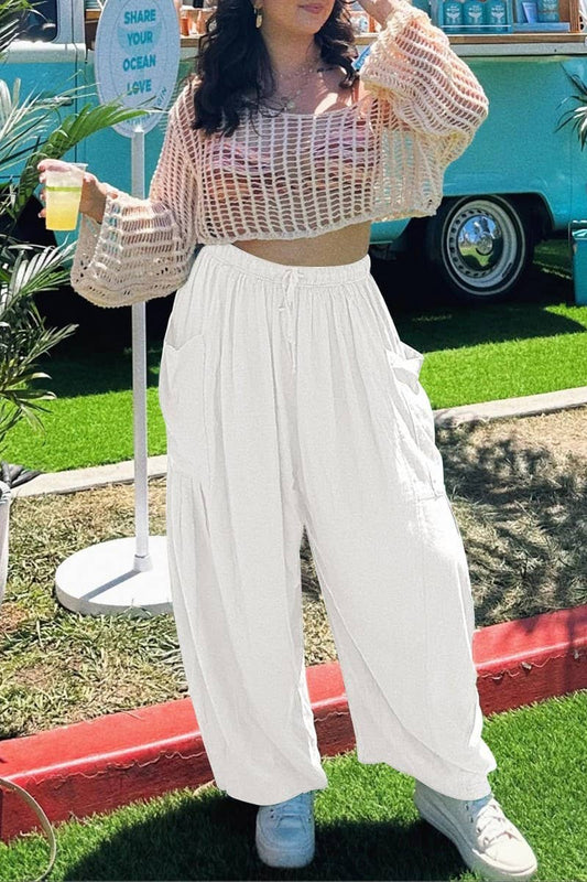 CWBLP1853_ELASTIC WAIST PLEATED HIGH WAIST WIDE LEG PANTS