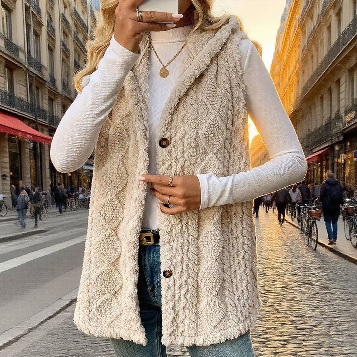 Double-sided plush single-breasted cardigan