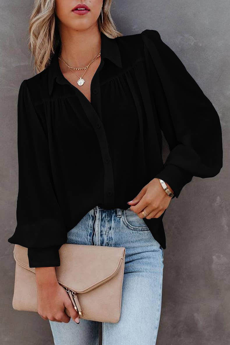 CASUAL SOLID COLOR THIN PULLOVER BLOUSE WOMAN