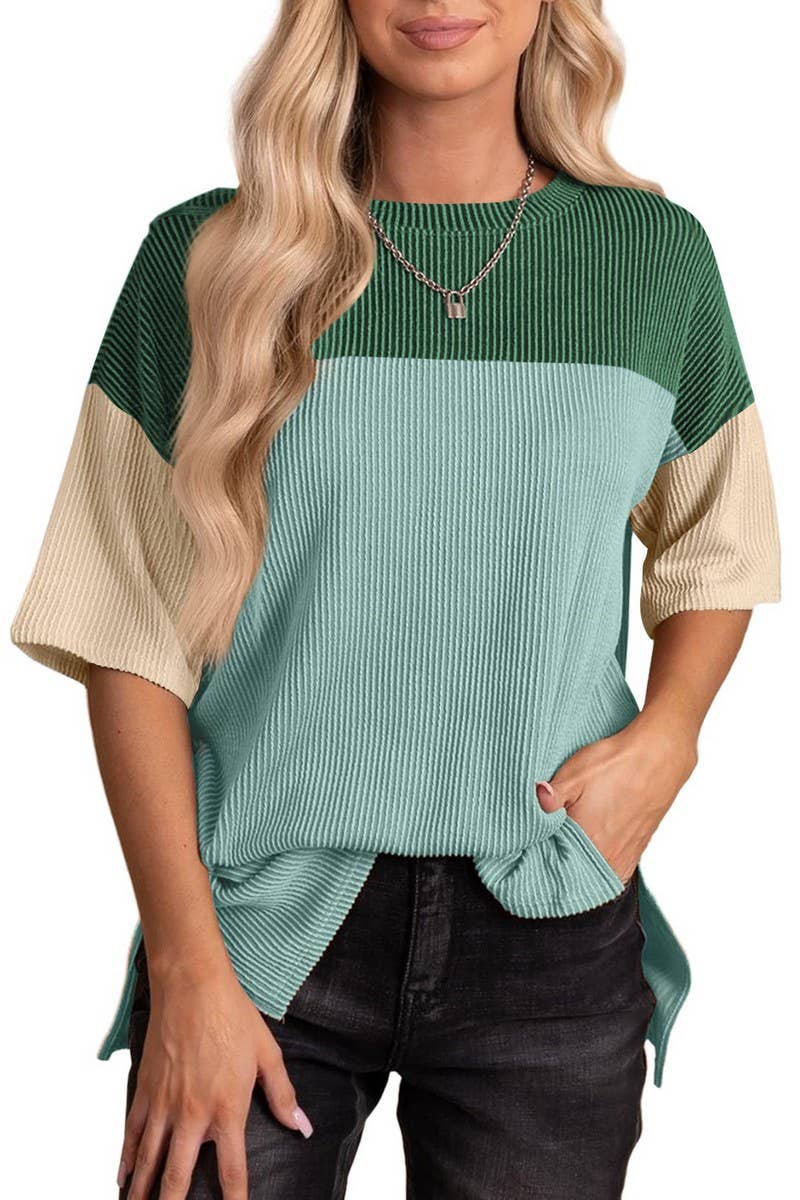 CWTTS1093_COLOR-MATCHING SHORT-SLEEVED LOOSE T-SHIRT