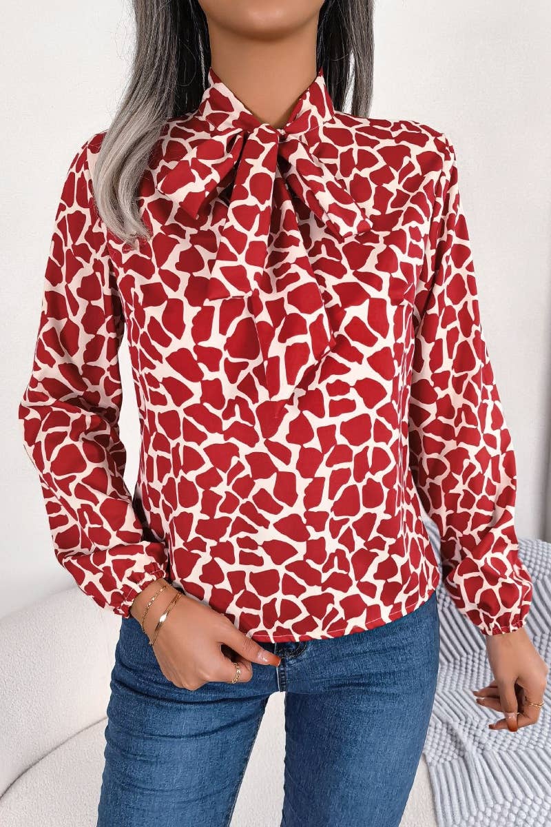 CWTSTL2128_AUTUMN COLOR CONTRAST LANTERN SLEEVE TOP